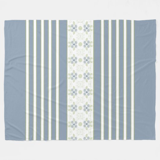 Witte streep met blauwe bloemige accenten fleece deken (Voorkant (Horizontaal))
