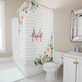 witte strepen blozen florale monogram douchegordij douchegordijn (In situ)