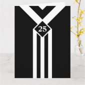 Witte Strepen en Chevrons op Zwarte met Monogram Kaart (Gele Bloem)