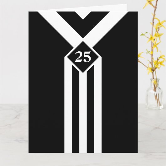 Witte Strepen en Chevrons op Zwarte met Monogram Kaart (Gele Bloem)