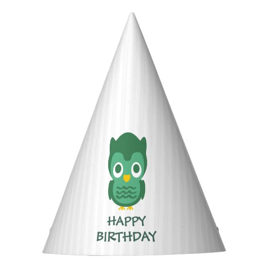 Witte strepen en groene Baby Uil- Happy Birthday Feesthoedjes (Voorkant)