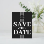 Witte strepen en initialen zwart Save The Date Briefkaart (Staand voorkant)