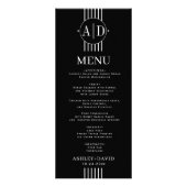 Witte strepen en initialen zwarte trouwmenukaart reclamekaart (Voorkant)