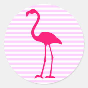  witte strepen Hot roze flamingo Ronde Sticker