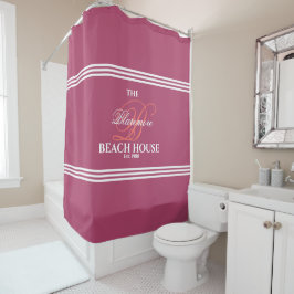 Witte strepen Initiaal van frambozen en koralen Douchegordijn