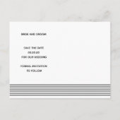 Witte strepen, initialen zwarte foto Save The Date Briefkaart (Achterkant)