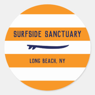 Witte Strepen met Veranderlijk achtergrond Surf Ronde Sticker