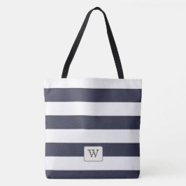 Witte strepen op elk aangepast kleurenmonogram tote bag