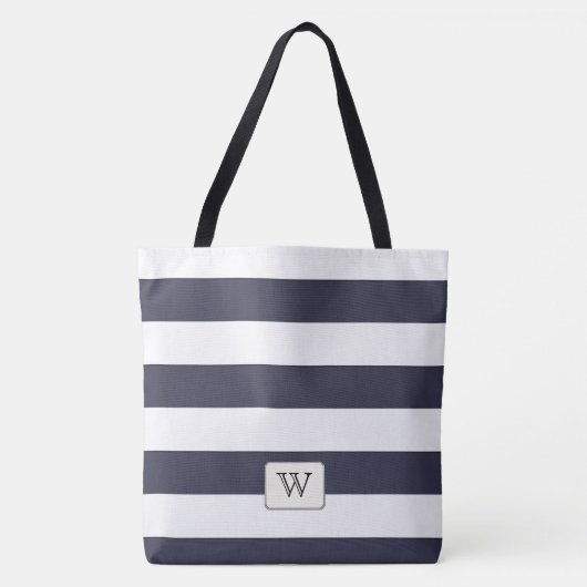 Witte strepen op elk aangepast kleurenmonogram tote bag (Voorkant)