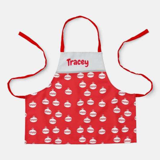 Witte strepen ornamenten op rood schort (Voorkant)