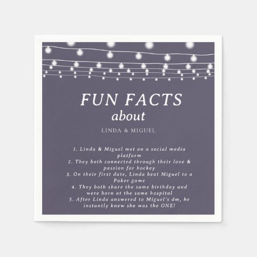 Witte Strijklichten Trivia Leuke Feiten Bruiloft Servet (Voorkant)