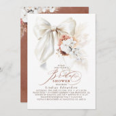 Witte strik bloem terracotta boho bruidsdouche kaart (Voorkant / Achterkant)
