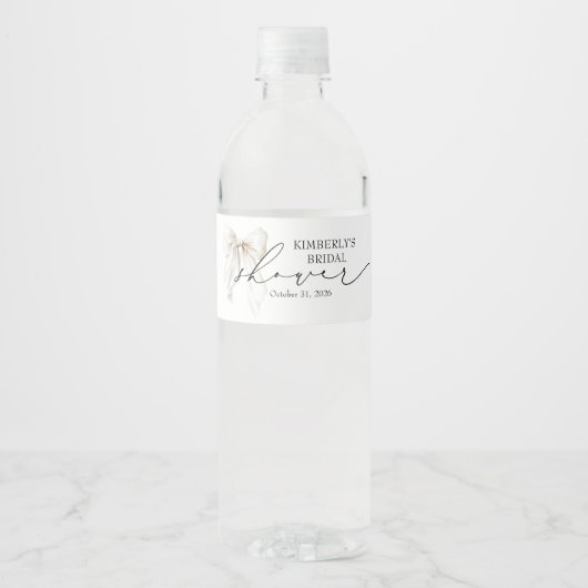 Witte strik elegante bruiloft chique bruidsfeest waterfles etiket (Voorkant)
