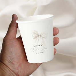 Witte strik elegante script klassieke bruidsuitnod papieren bekers