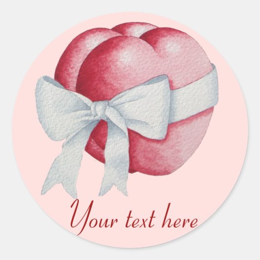 Witte strik gebonden rond rood hart romantisch ronde sticker (Voorkant)