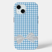 Witte strik op blauwe gingham Case-Mate iPhone case (Achterkant)