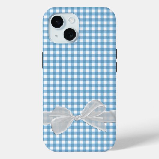 Witte strik op blauwe gingham Case-Mate iPhone case (Achterkant)