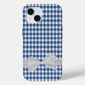 Witte strik op Navy Blue Gingham Case-Mate iPhone Case (Achterkant)