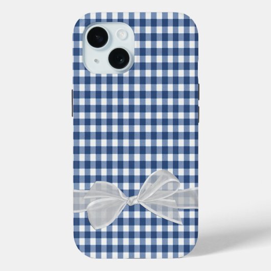 Witte strik op Navy Blue Gingham Case-Mate iPhone Case (Achterkant)