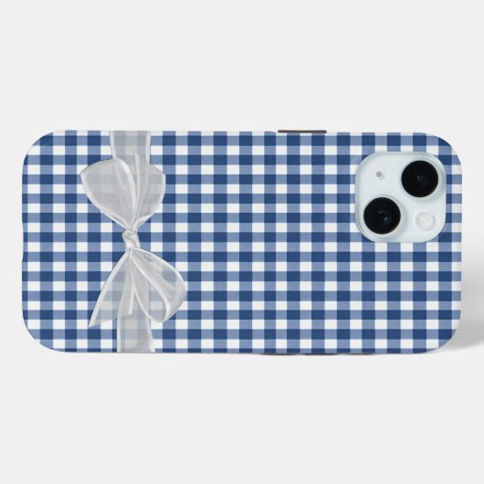 Witte strik op Navy Blue Gingham Case-Mate iPhone Case (Achterkant (horizontaal))