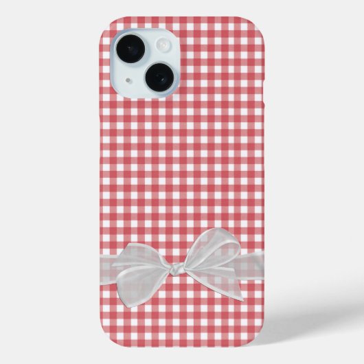 Witte strik op rood en wit gingham Case-Mate iPhone case (Achterkant)