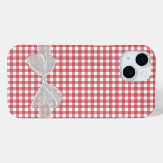 Witte strik op rood en wit gingham Case-Mate iPhone case (Achterkant (horizontaal))