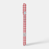 Witte strik op rood-wit geruit iPhone 15 case (Linkerkant)