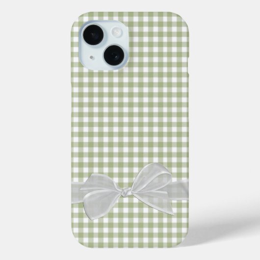 Witte strik op Sage Green Gingham Case-Mate iPhone Case (Achterkant)