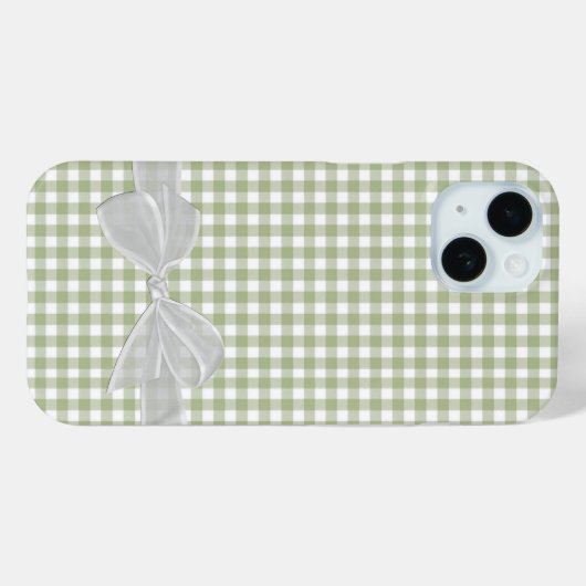 Witte strik op Sage Green Gingham Case-Mate iPhone Case (Achterkant (horizontaal))