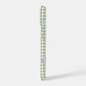 Witte strik op Sage Green Gingham iPhone 15 Case (Linkerkant)