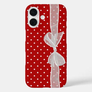 Witte strik op stippen iPhone 16 hoesje