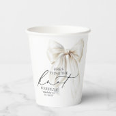 Witte strik 'Ze knoopt de knoop' Bruidsborrel Papieren Bekers (Achterkant)