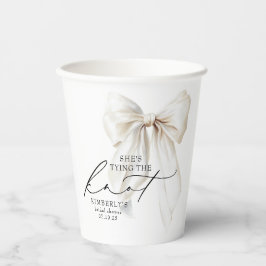 Witte strik 'Ze knoopt de knoop' Bruiloft Feestje Papieren Bekers
