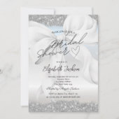 Witte strik zilveren glans glitter bruiloftsfeest  kaart (Voorkant)