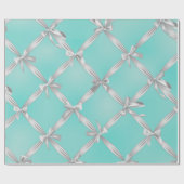 Witte Strikken Turquoise Robijnblauw Bruiloftsfees Cadeaupapier (Vlak)