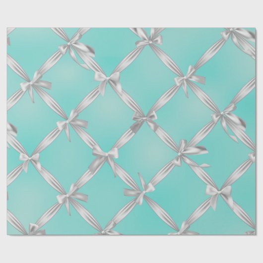 Witte Strikken Turquoise Robijnblauw Bruiloftsfees Cadeaupapier (Vlak)