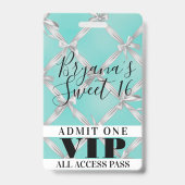Witte Strikken Turquoise Sweet 16 Feest VIP Pas Ba Badge (Achterkant)