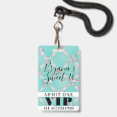 Witte Strikken Turquoise Sweet 16 Feest VIP Pas Ba Badge (Achterkant met lanyard)
