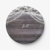 Witte String lichten & Rustiek hout Papieren Bordje (Voorkant)