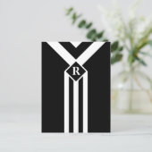 Witte Stripes en Chevrons op zwart met monogram Briefkaart (Staand voorkant)