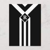Witte Stripes en Chevrons op zwart met monogram Briefkaart (Voorkant)