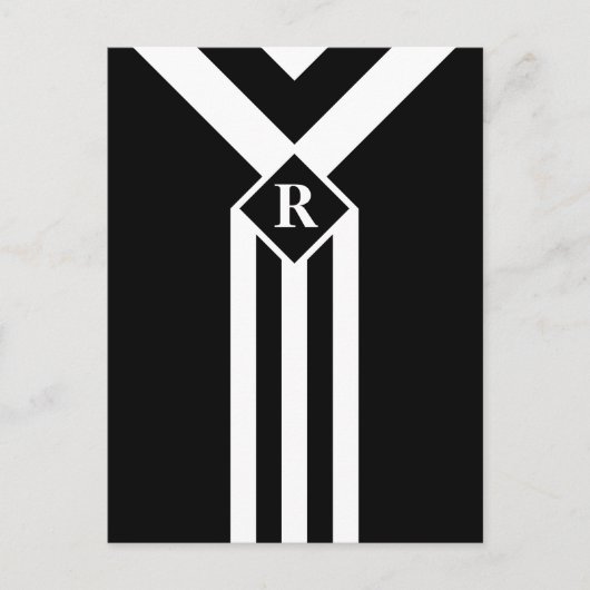 Witte Stripes en Chevrons op zwart met monogram Briefkaart (Voorkant)