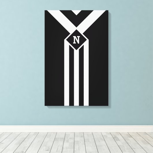 Witte Stripes en Chevrons op zwart met monogram Canvas Afdruk (Insitu (Houten vloer))