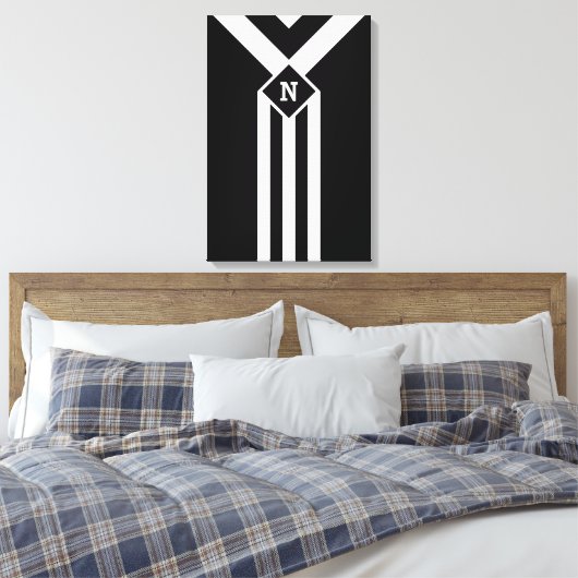 Witte Stripes en Chevrons op zwart met monogram Canvas Afdruk (Insitu (Slaapkamer))