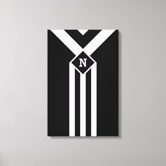 Witte Stripes en Chevrons op zwart met monogram Canvas Afdruk (Voorkant)