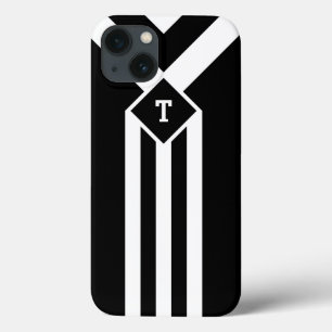 Witte Stripes en Chevrons op zwart met monogram Case-Mate iPhone Case