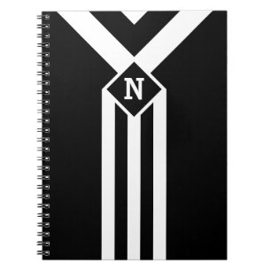 Witte Stripes en Chevrons op zwart met monogram Notitieboek