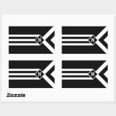 Witte Stripes en Chevrons op zwart met monogram Rechthoekige Sticker (Vel)
