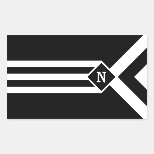 Witte Stripes en Chevrons op zwart met monogram Rechthoekige Sticker (Voorkant)