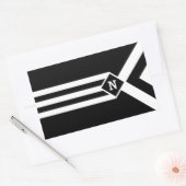 Witte Stripes en Chevrons op zwart met monogram Rechthoekige Sticker (Envelop)